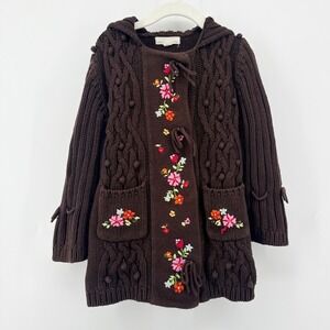 The Eagles Eye Girls 4T Brown Floral Embroidered Snap Front Toggle Knit Cardigan